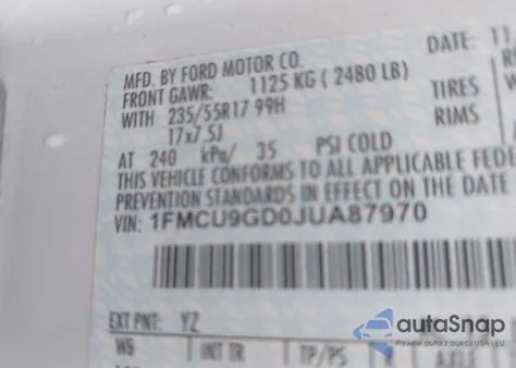 2018 Ford Escape Se from USA, damaged, VIN 1FMCU9GD0JUA87970